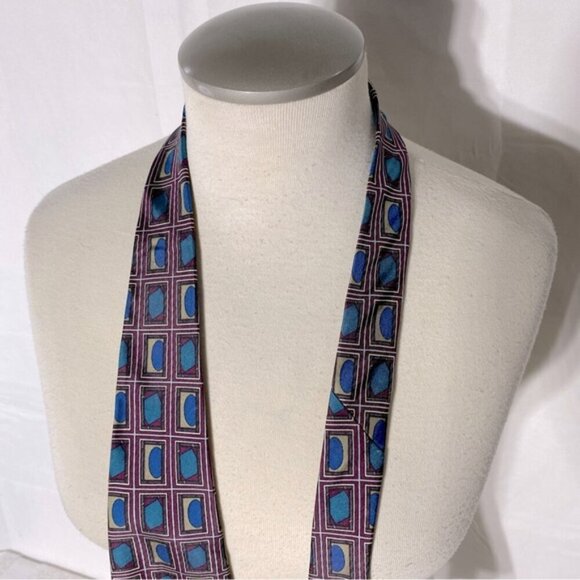 Vintage Burgundy Blue Square Print Tie - Picture 6 of 8